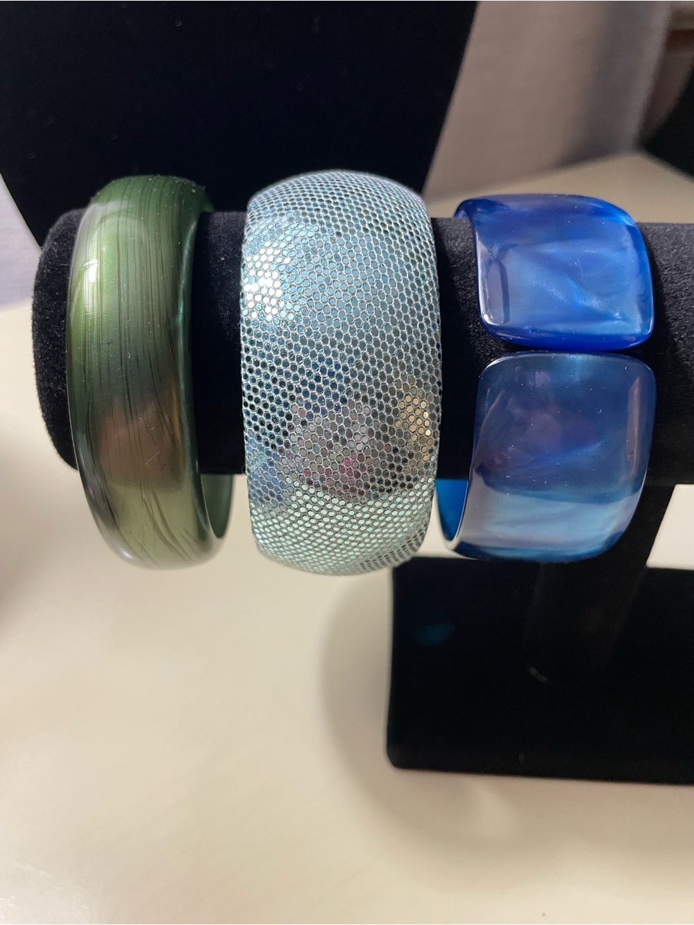 Trio of Resin & Mesh Cuffs — Forest Green, Aqua, Royal Blue